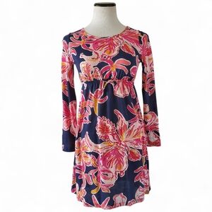 LILLY PULITZER Sadie Blue/Pink Beachy Long Sleeve Mini Dress Girl  XL Women's XS